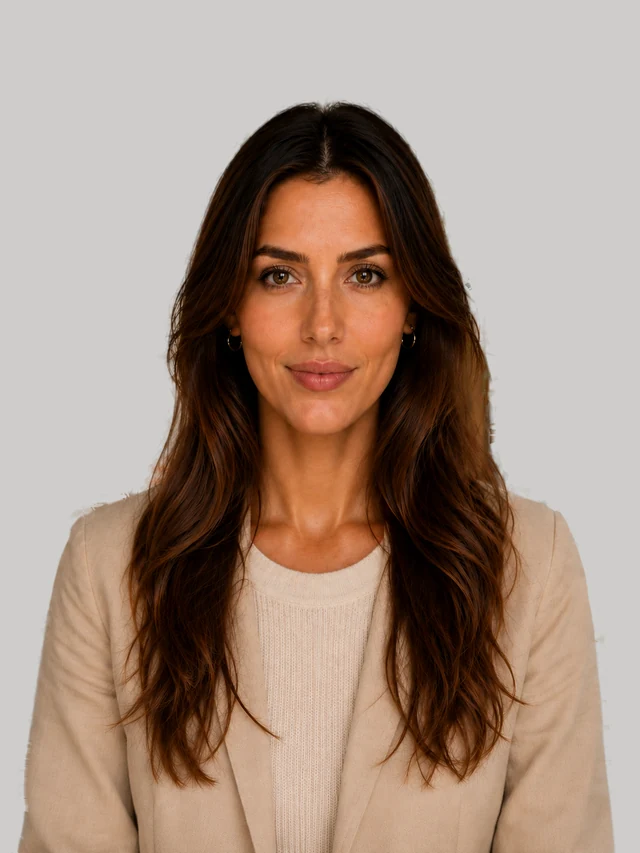 The same face on the finished photo, with a neutral background after removal.